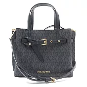 MICHAEL KORS 滿版LOGO皮革斜背/手提包 黑灰