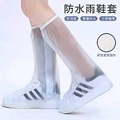 現貨 透明水雨鞋套 男女通用 高筒加厚拉鏈紐扣 雙層雨鞋套 防滑底(雨鞋套) M 透明