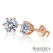 Majalica 925純銀耳環 六爪單鑽 擬真鑽0.5克拉 純銀耳釘耳環 PF6135-1 玫金色