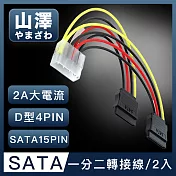 山澤 D型大4PIN轉SATA接口15PIN一分二電源線 20CM/2入