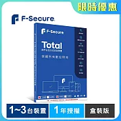 F-Secure TOTAL 跨平臺全方位安全軟體1~3臺裝置1年授權-盒裝版