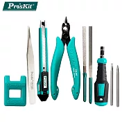臺灣寶工Pro’skit模型組裝進階工具組PK-602(10入,含剪鉗.2銼刀.尖頭鑷子.替換式十字/一字起子.加磁消磁器.美工刀.收納盒)