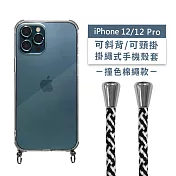 【Timo】iPhone 12/12 Pro 6.1吋 專用 附釦環透明防摔手機保護殼(掛繩殼/背帶殼)+撞色棉繩 黑白