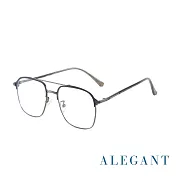 【ALEGANT】歐式古典雙樑設計嵐霧槍灰飛官款雲紗鏡腿設計UV400濾藍光眼鏡