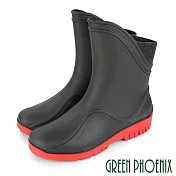 【GREEN PHOENIX】男 雨靴 雨鞋 中筒 斜口 雙彩 吸震 減壓 防水 EU40 黑紅色