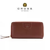 【CROSS】臺灣總經銷 限量1折 頂級義大利小牛皮拉鍊長夾 安娜系列 全新專櫃展示品 (磚紅色 贈禮盒提袋)