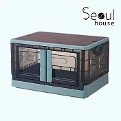 Seoul house 新款日式加厚大容量三開式折疊收納箱／木蓋款- 綠色