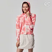 ADISI 女UPF50+印花防曬抑菌連帽長袖排汗衣AL2211033 (S-XL) / 吸濕排汗 彈性 抗紫外線 大和抗菌 防臭加工 連帽上衣 L 粉紅雲彩