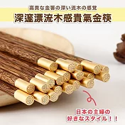 【DR.Story】古典貴族質感木藝燦金圓筷-10雙 (木頭筷子 福氣筷 年節禮物) 深邃漂流木感貴氣金筷-10雙組
