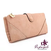 【iSPurple】菱形緹花*磨砂皮革手拿長夾 粉