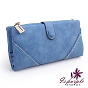 【iSPurple】菱形緹花＊磨砂皮革手拿長夾  藍