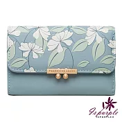 【iSPurple】午夜荷花＊三折旋扣皮革中夾  藍