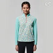 ADISI 女UPF50+印花防曬抑菌半門襟長袖排汗衣AL2211029 (S-2XL) / 吸濕排汗 彈性 抗紫外線 大和抗菌 防臭加工 M 藍半圓幾何