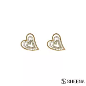 【sheena】愛心珍珠層次耳環 - 金