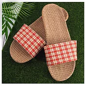 千鳥格亞麻拖鞋-女用-3雙入 26.5 紅色