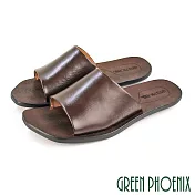 【GREEN PHOENIX】男 拖鞋 素面 全真皮 室內 室外 平底 臺灣製 EU42 咖啡色
