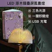 【SunZa 】LED原木摺疊屏風書燈-宮廷花卉款-小本 宮廷紫