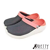 【Pretty】男女 女大尺碼 洞洞鞋 雨鞋 拖鞋 涼鞋 兩穿式 防水 雙彩 輕量 平底 US4 粉紅色
