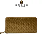【CROSS】台灣總經銷 限量1折 頂級小牛皮編織紋拉鍊長夾 海倫系列 全新專櫃展示品 (發財金 贈禮盒提袋)