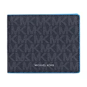 MICHAEL KORS 滿版LOGO皮革短夾-黑灰藍邊