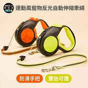 摩達客-Kim Pets運動風寵物反光自動伸縮牽繩拉繩/兩色可選/5米長 / 20KG以下狗狗適用 無 螢光綠(GN)