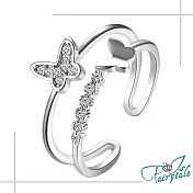 【伊飾童話】雙層蝴蝶＊立體水鑽開口彈性戒  銀