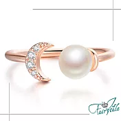 【伊飾童話】人魚望月＊珍珠水鑽玫瑰金開口戒指  美規5號