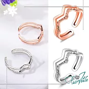 【伊飾童話】雙層波浪＊韓風水鑽彈性開口戒指   玫瑰金