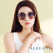 【ALEGANT】典雅復古漸層珊瑚橘粉圓框線條設計墨鏡/UV400太陽眼鏡