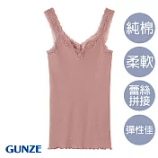 【日本GUNZE】純棉羅紋蕾絲拼接V領背心(TC5454-COF) M 紅色