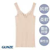 【日本GUNZE】純棉羅紋蕾絲拼接V領背心(TC5454-WHT) M 膚色