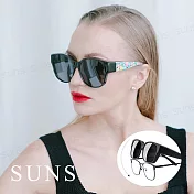 【SUNS】寶麗來偏光太陽眼鏡 時尚花漾圓框墨鏡(可套式) 防眩光 抗UV400