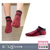 【五趾船襪1雙-棗紅色】sNug給足呵護 分趾襪 短筒 趾縫乾爽 吸汗 透氣 踝襪 10秒除臭 永久有效 台灣製 / 棗紅22-24