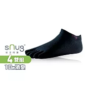 【sNug十秒除臭襪】五趾船襪4雙組-黑色/趾縫乾爽/吸汗/踝襪/10秒除臭/臺灣金選獎科技襪/永久有效/臺灣製/ 黑色22-24