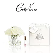 【法國 Cote Noire 寇特蘭】五朵玫瑰香氛花透明瓶(附贈10ml 精油x1) 象牙白玫瑰香芬花透明瓶