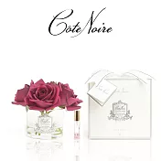 【法國 Cote Noire 寇特蘭】五朵玫瑰香氛花透明瓶(附贈10ml 精油x1) 深紅玫瑰香芬花透明瓶