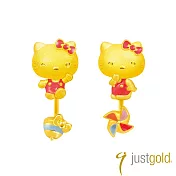 【Just Gold 鎮金店】Hello Kitty 回味童年 純金耳環(雙邊不對稱設計)