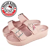 【HELLO KITTY】女 拖鞋 凱蒂貓 二字 雙皮帶釦 輕量 防水 厚底 JP23.5 粉紅色