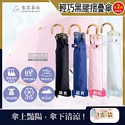 (2支任選超值組)生活良品-小J金色彎柄花語刺繡滾邊防曬輕巧黑膠摺疊晴雨傘1支(附傘套) 藏青*2支