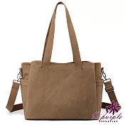 【iSPurple】復古帆布*三層大容量側肩背拖特包 咖啡