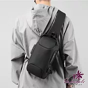 【iSPurple】潮流出眾＊防盜密碼鎖充電斜垮單肩揹包 黑