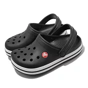 Crocs 涼拖鞋 Crocband Clog K 童鞋 中童 黑 厚底 基本款 條紋 休閒 洞洞鞋 207006001