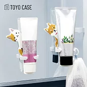 【日本TOYO CASE】動物造型無痕壁掛式洗面乳/牙膏收納架- 貓