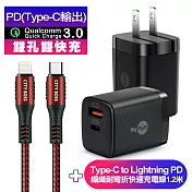 Mystyle 33W氮化鎵PD+QC充電器黑+CB C to iOS PD耐彎折快充線-120CM紅 iP14系列快充