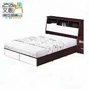 【文創集】南亞塑鋼 雪菲多彩5尺雙人二抽床台組合(二色可選+床頭箱+二抽床底+不含床墊) 胡桃白雙色