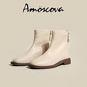 【Amoscova】女靴 真皮馬汀靴 素面短靴 中筒靴 重機靴 機車靴 女鞋(1672) EU36 米色