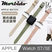 蒙彼多 Apple Watch S7/SE 42/44/45mm簡約縫線真皮錶帶 玫瑰粉