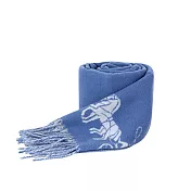 COACH 雙面撞色羊毛經典馬車LOGO流蘇圍巾-藍