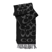 COACH 經典logo雙色流蘇圍巾 黑灰