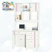 【文創集】南亞塑鋼 范特多彩3.5尺開門&捲門四抽高書桌/電腦桌組合(六色可選) 粉紅雙色